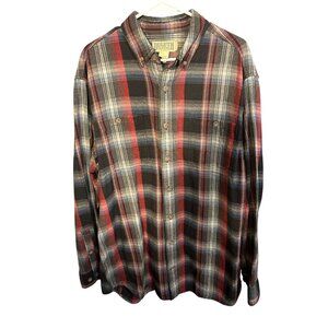 Duluth Trading Co. Mens Red/Black/Gray Plaid Button-Up Flannel Shirt L Tall 100%